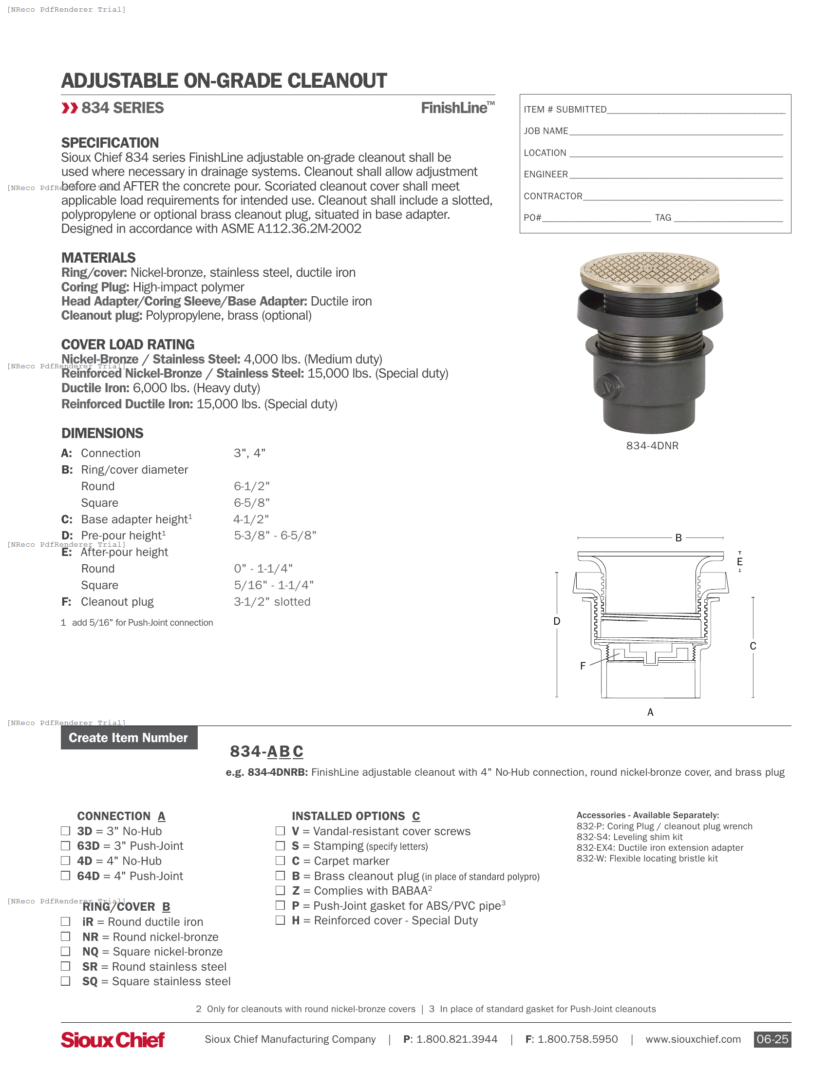 834 SERIES - FINISHLINE ADJUSTABLE CLEANOUT IRON (LG) - SPEC SHEET.PDF Specification Document